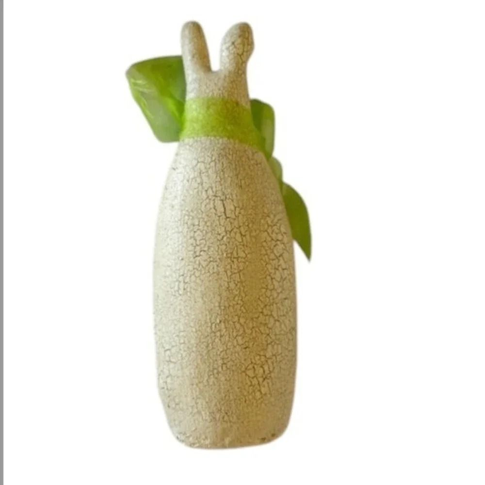 Rustic Easter Bunny Figurine Crackle Finish Farmhouse Spring Handmade Art Signed